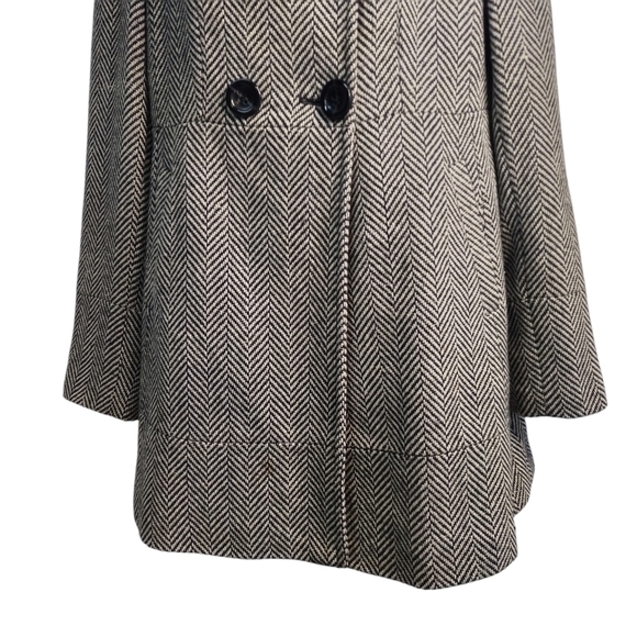 Vintage Guess Women's Pea Coat Black White Chevron Double Breasted Coat Size M - Picture 5 of 11